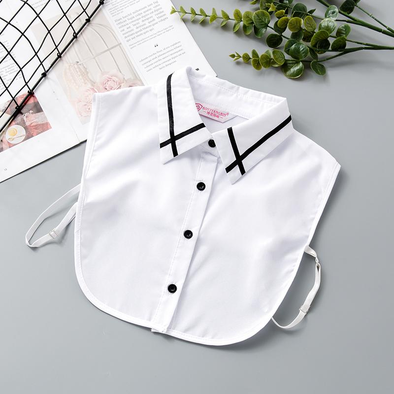 White Women's Stand Fake Collar Blouse Black Detachable Lapel Turtleneck Top Half Shirt Faux Col Tie Detail