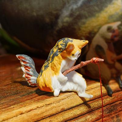 Фигурка кота, ловящего рыбу Yousheng, Мини-статуэтка кота из смолы, Милая статуэтка кота, Миниатюрный декор для аквариума, Ландшафтный декор для сада фей, Декор для дома