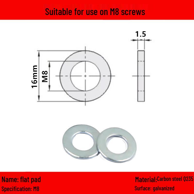 Galvanized/Stainless Steel Flat Washer Spacer - Sizes: M3, M4, M5, M6, M8, M10, M12