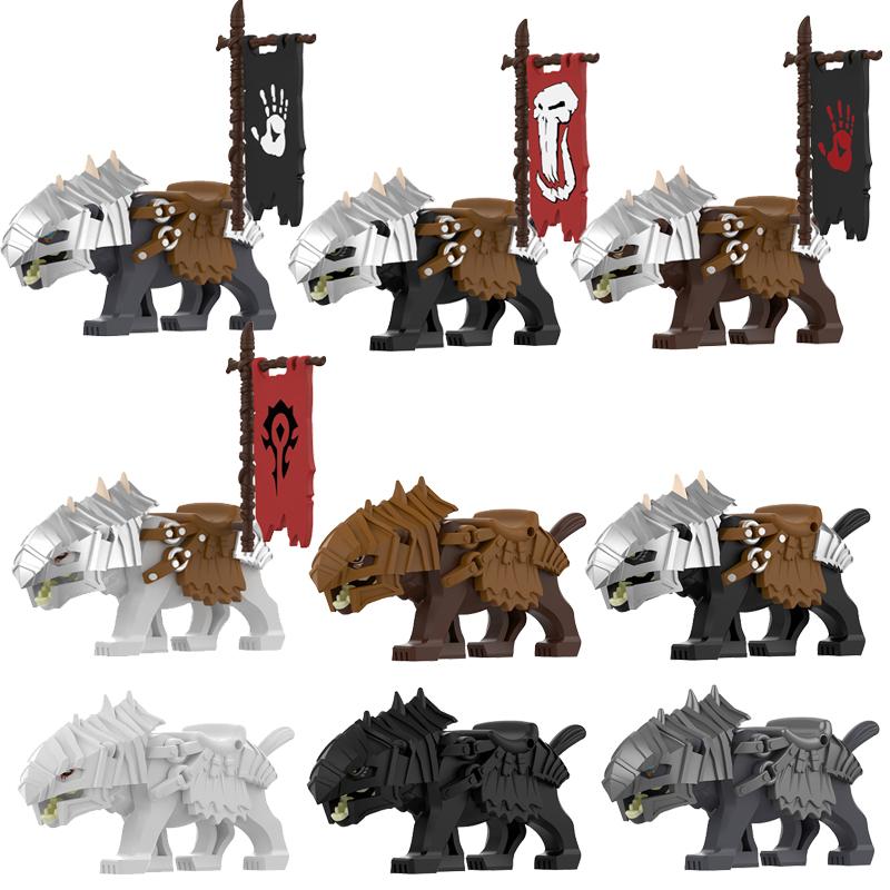 Medieval Castle Green Dragon Knight Building Blocks Figure Accessory Shield Vest Warhorse Cape Orc Flag Mount Wolf Toy Gift D123