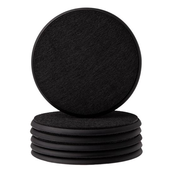 6Pcs Round Silicone Felt Coasters with Holder Heat Resistant Absorbent Drink Placemats Insulation Table Mat for Coffee Tea Cups