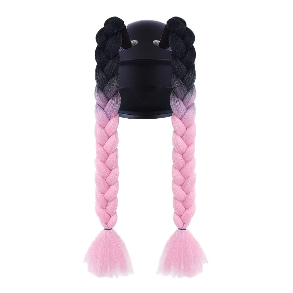 2pcs/pair Helmets Decor Woman Braids Wig With Sucker Twist Dual Pigtail Ponytail for Motor Bike