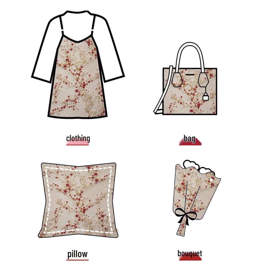 Elegant Women's Dress with Gold Embossed Thread and Red Floral Jacquard Fabric