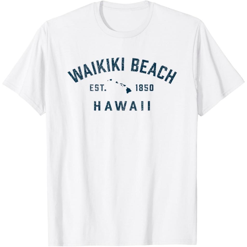 Винтажная мужская футболка с ретро-дизайном пляжа Вайкики, Гавайи, сувенир