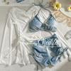 Denim Girl American Bikini Set: 3-Piece Swimsuit with Whitening & Slimming Features, Perfect for Beach Vacations with 2-Piece Long Sleeve Option.