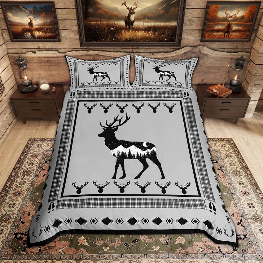 Comforter Homewish Rustic Deer Bear Woodland Animal Checkered Set Farmhouse Lodge Cabin Bedding Set
