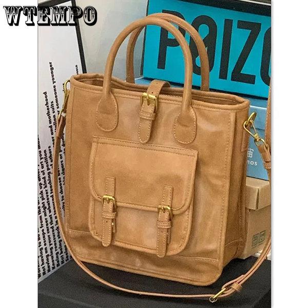 Vintage Elegant Handbag Women Retro Light Brown Single Shoulder Bag Large Capacity PU Zipper Messenger Bag