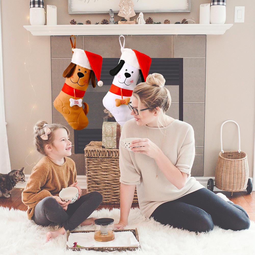 Charming Yellow And White Dog Bone Gift Stockings Perfect For Christmas Celebrations