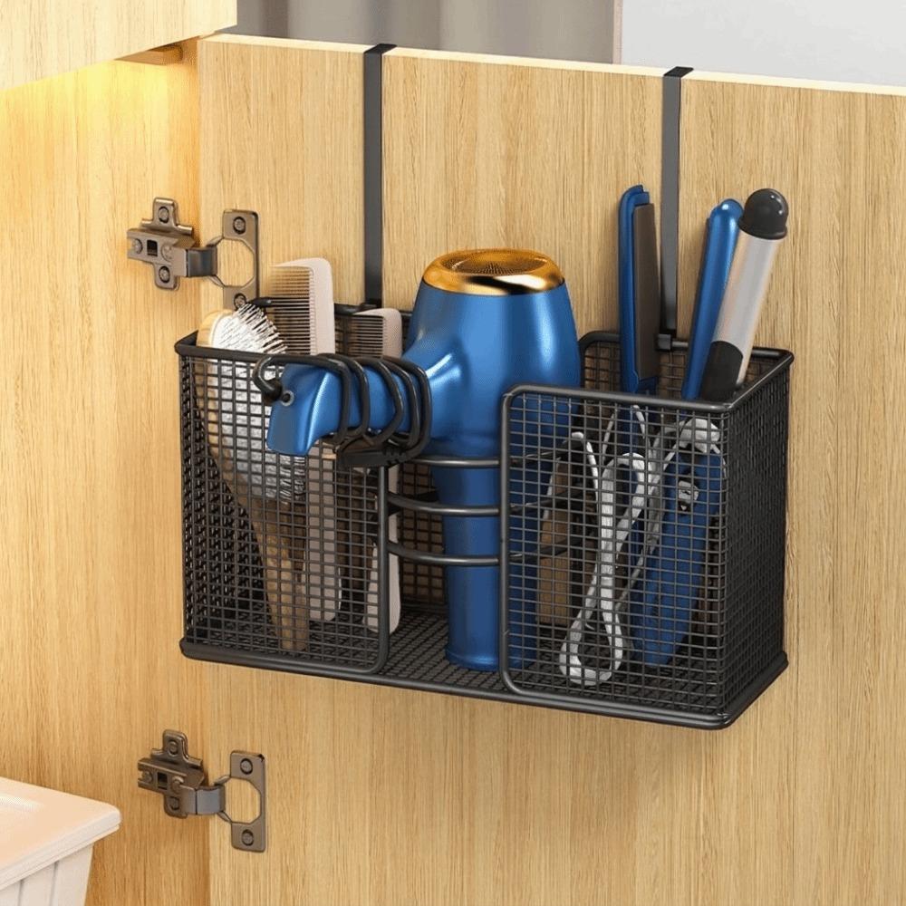 No-Drill Hair Dryer Storage Rack Wall Mounted Plastic Wrap Holder Kitchen