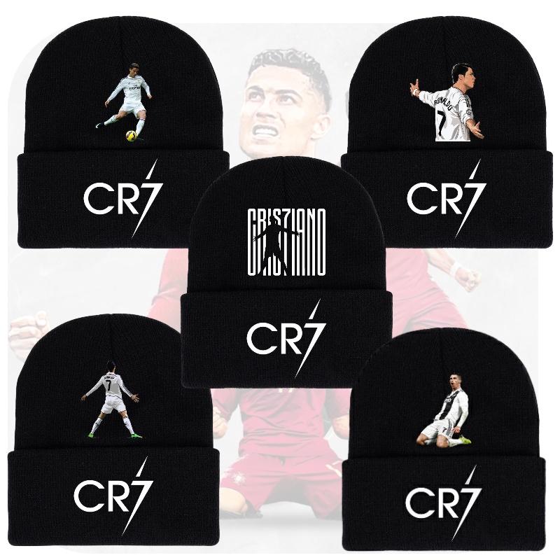 Вязаная черная шапка с принтом CR7, теплая и стильная зимняя шапка для мужчин и женщин