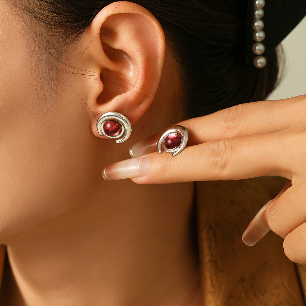 Легкие роскошные ретро простые полумесяцы стеклянные камни нержавеющая сталь позолоченные 18-каратные золотые серьги-гвоздики нишевый дизайн украшения для ушей