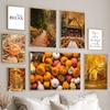 Autumn Decoration Canvas Poster Yellow Leaves Fall View Wall Art Print Pumpkin Painting Halloween Picture Living Room Home Decor