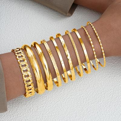 Набор из 10 предметов, Ретро личность, модный темперамент, преувеличенная комбинация, браслет для широкой руки, ювелирные изделия высокого класса.