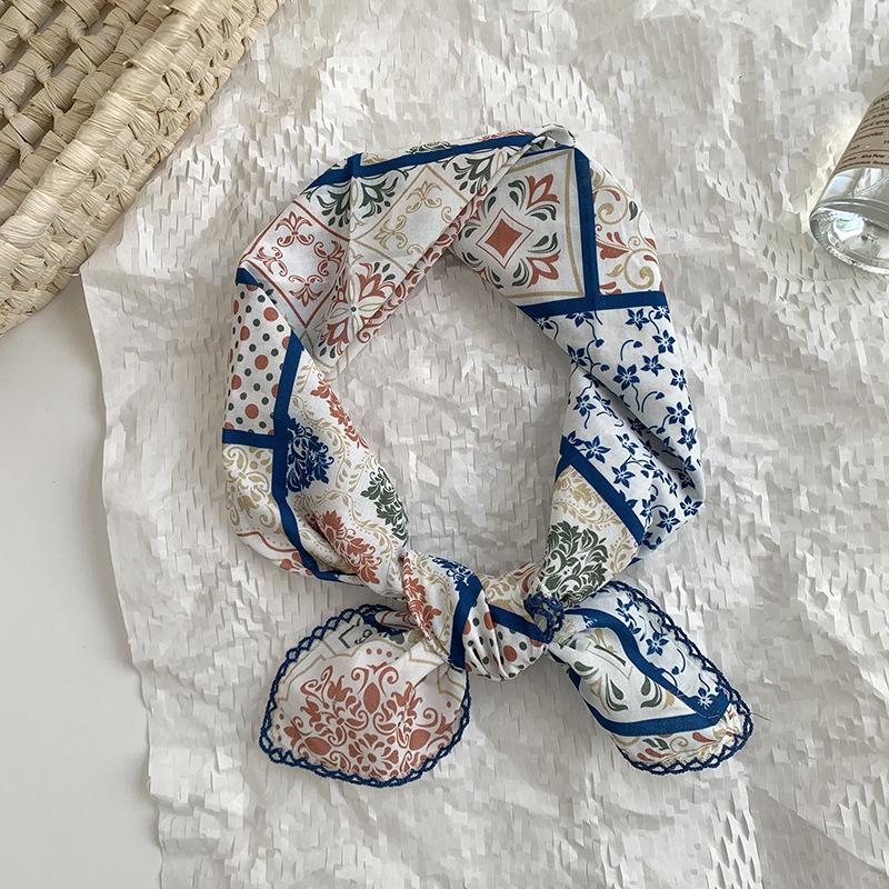 Платок летний женский пасторальное искусство мелкий цветочный универсальный декоративный маленький шарф шелковый платок квадратный платок высококачественные аксессуары для волос головной убор