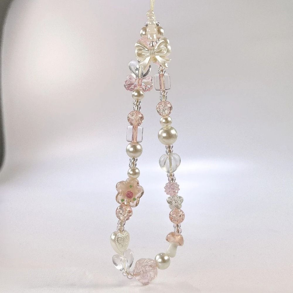 Flower Flower Bead Phone Strap Glass Korean Y2k Phone Strap Chain Knot Cellphone Lanyard Bracelet