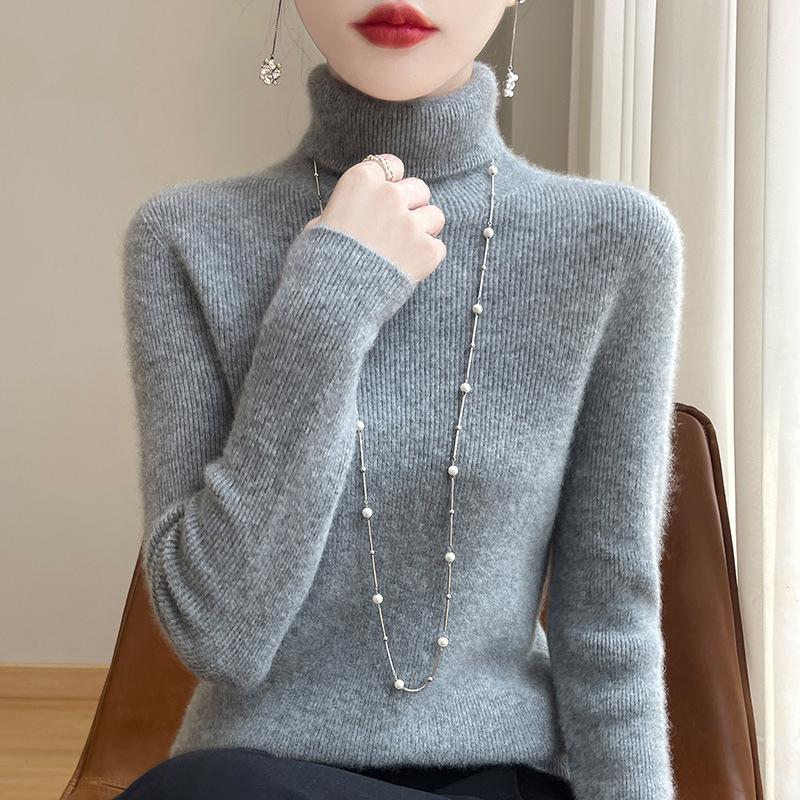 INDFS Women's Fashion Casual Fall Winter Solid Color Print Long Sleeve High Neck Sweaters