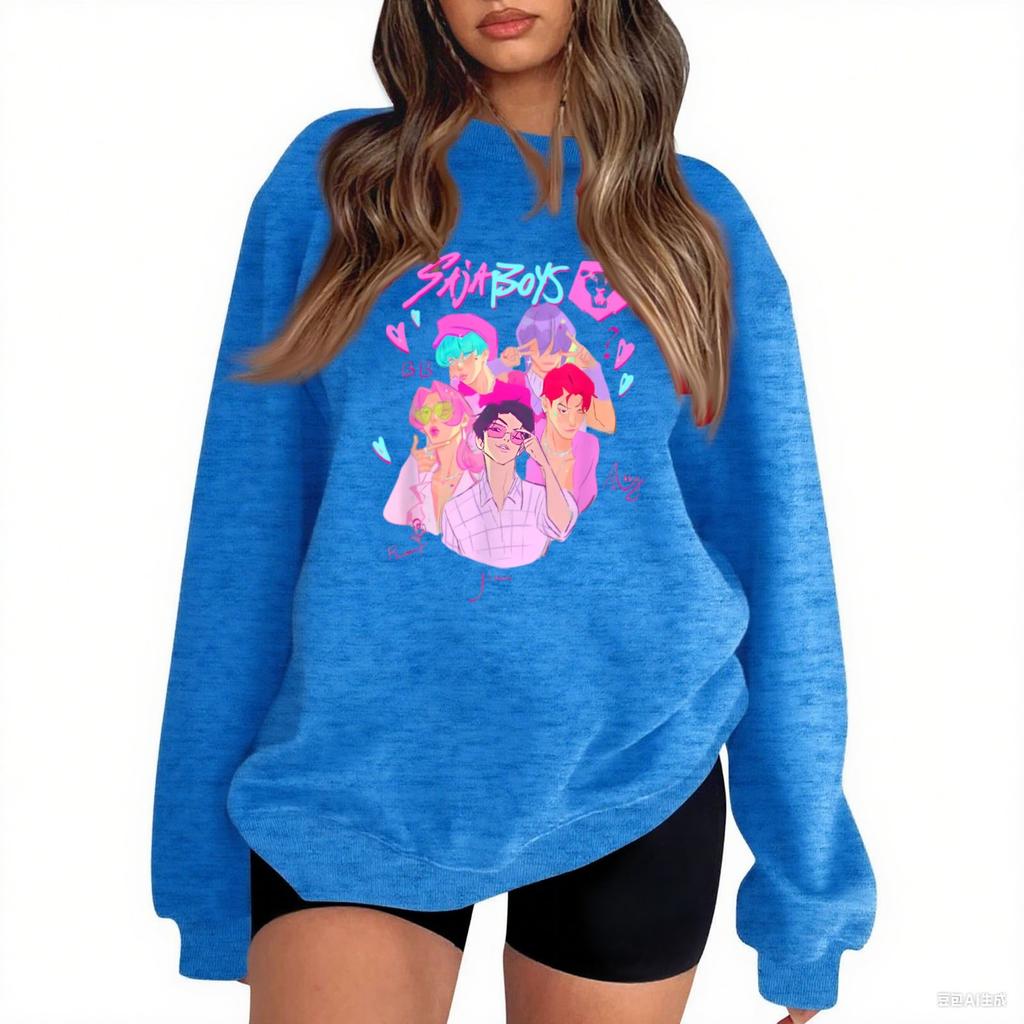 Женская мода повседневный принт повседневный длинный рукав круглый вырез толстовка топ