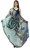 Women Blue Peacock Feather Scarf Stone Long Sarong Neck Wrap Shawl-Inches-Cotton