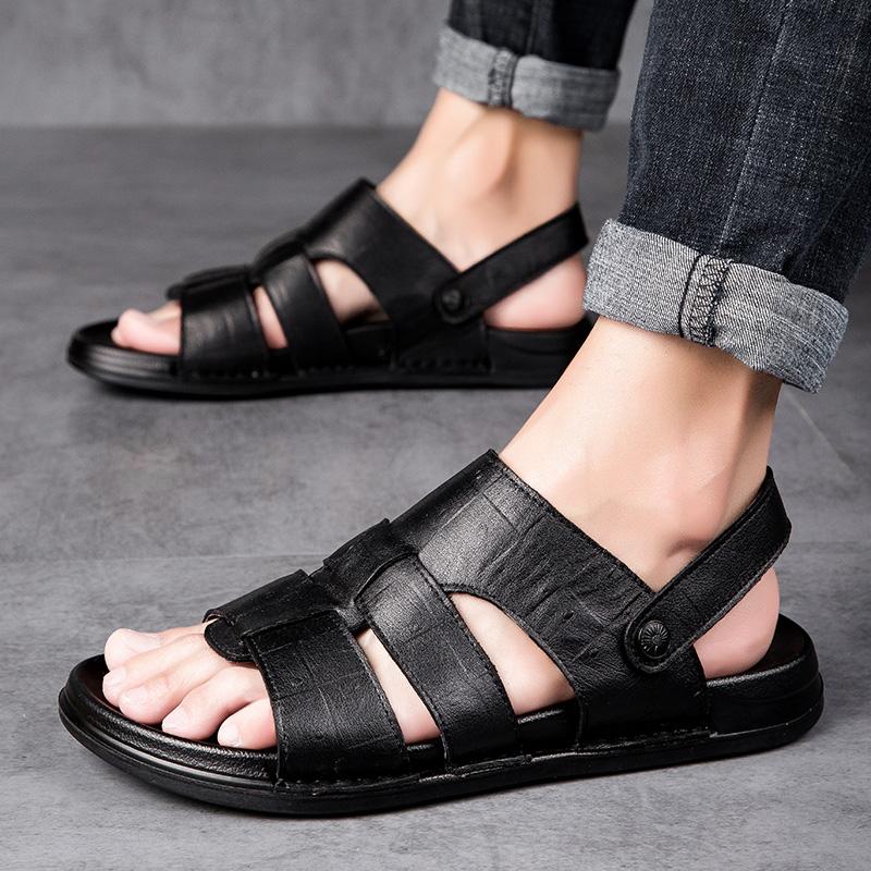 Fashion Genuine Leather Men's Sandals Hot Sale Man Summer Footwear Waterproof Half Drag Anti-slip Slippers Breathable Mens Casual Shoes