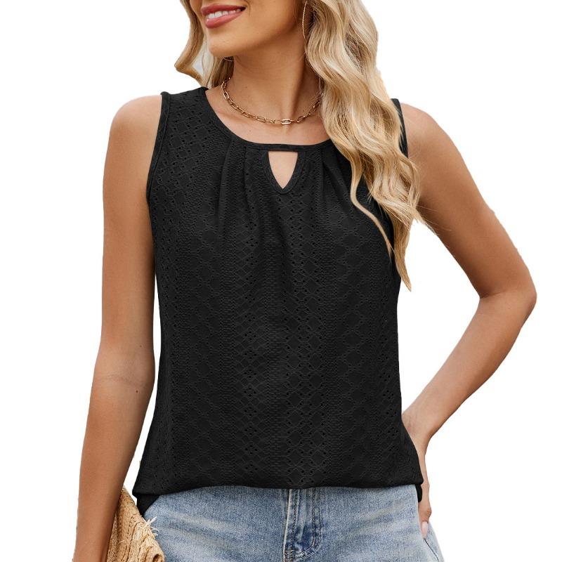 Женская футболка без рукавов с круглым вырезом и плиссировкой, весна-лето