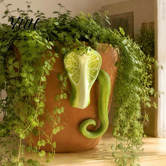 Snake Shaped Planter Decorations Lime Green Pot Hanger, Resin Figurine Plant Decor, Creative Vivid Hanging Decor Ornament for Flower Edge, Indoor