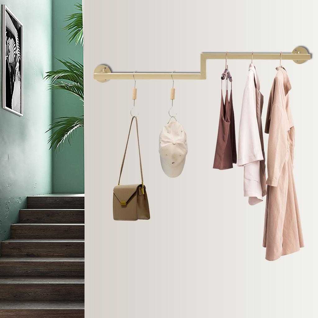 Elegant Gold Wall Mounted Clothes Rack, Modern Floating Shelf for Clothing Display & Organization, Iron Construction Holds 30kg