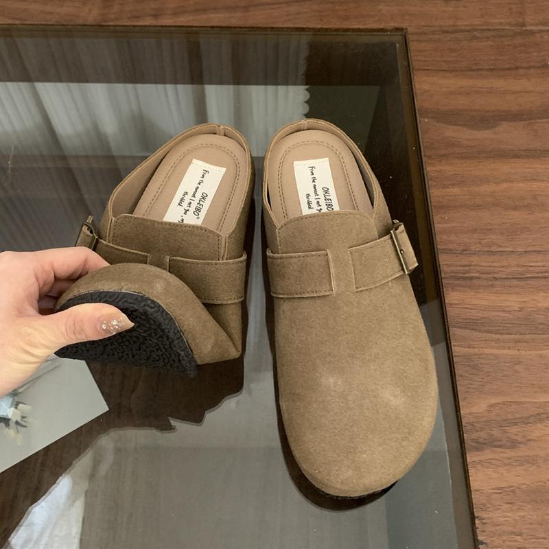 Мода SUOJIALUN 2024 Весна Новинка Бренд Женские Туфли-Шлепанцы Круглый Носок Слипоны Туфли Мюли Мода Плоский Каблук Повседневные Плоские Шлепанцы