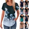 Womens Tops Petal Short Sleeve Summer Round Neck Shirts Floral Printing Blouses For Women Dressy Casual