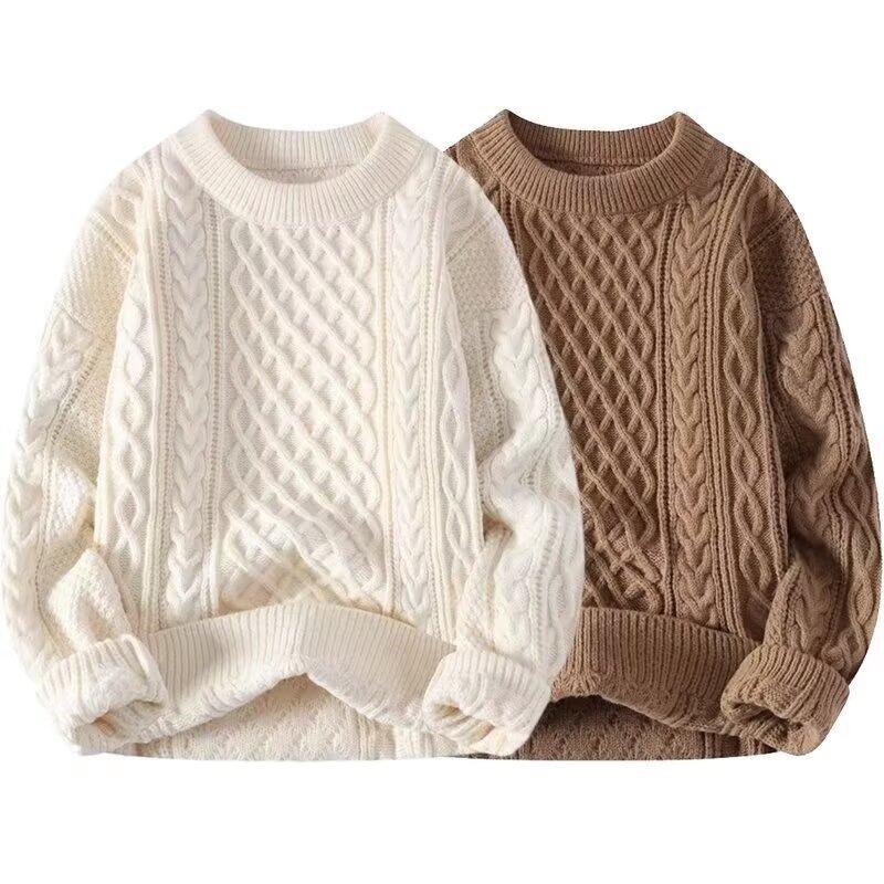 Men S Knitted Twist Sweater Loose Fit Long Sleeve Thick Warm Casual Pullover