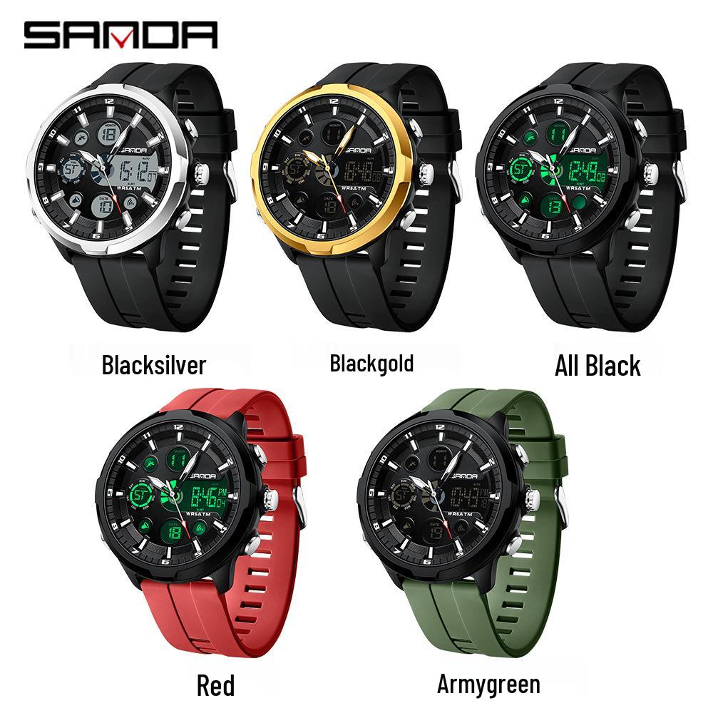 Sanda Молодежные Светящиеся Водонепроницаемые Многофункциональные Мужские Спортивные Часы