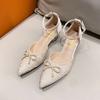 Fashion Summer New Bow-top Sandals for Women Beaded Bow Hollow Stiletto High Heels for Women Shallow Mouth Women's Shoes