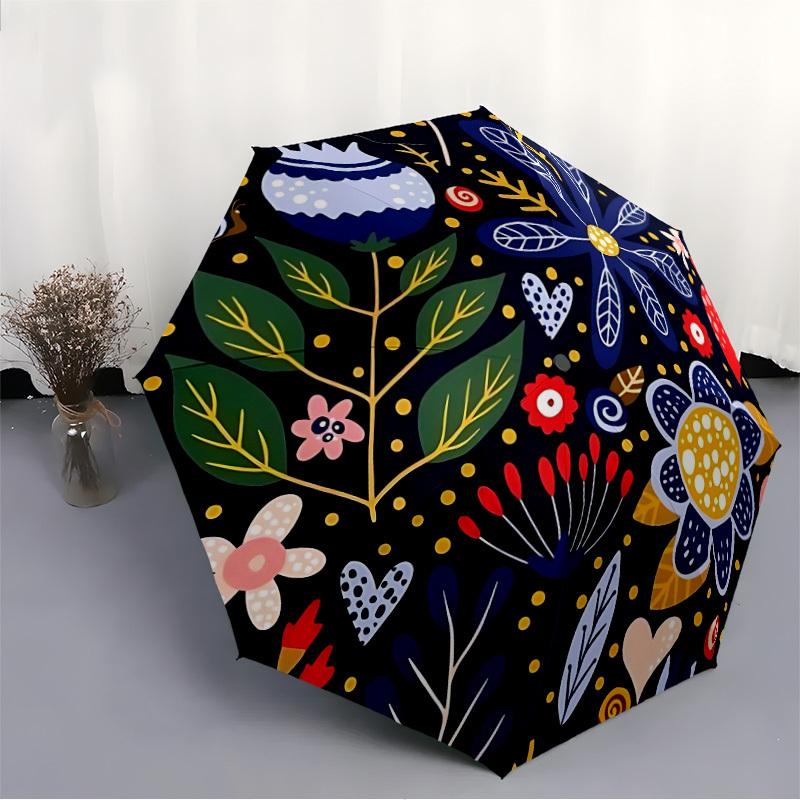 1pc Floral Whimsical Automatic Open/Close Umbrella, Windproof, Folding Compact Umbrella with Lightweight Design for Women/Men073