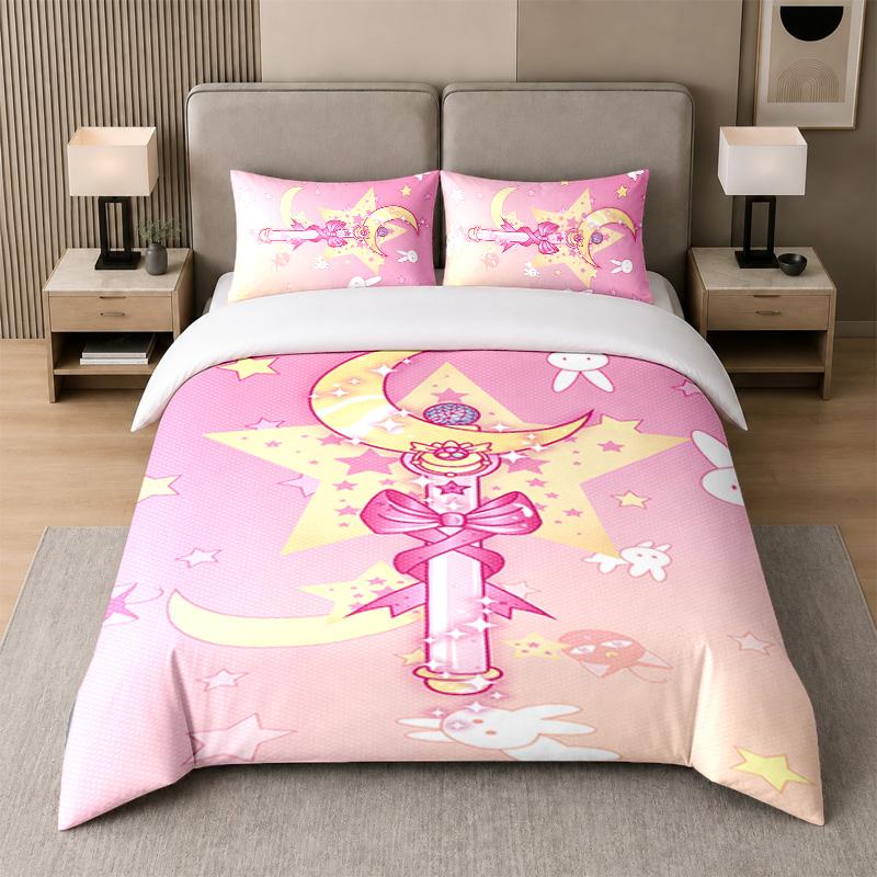 3Pcs Bed Set,Sailor Moon 1 Duvet Cover and 2 Pillowcases, Printed Bedding Decor For Guest Room