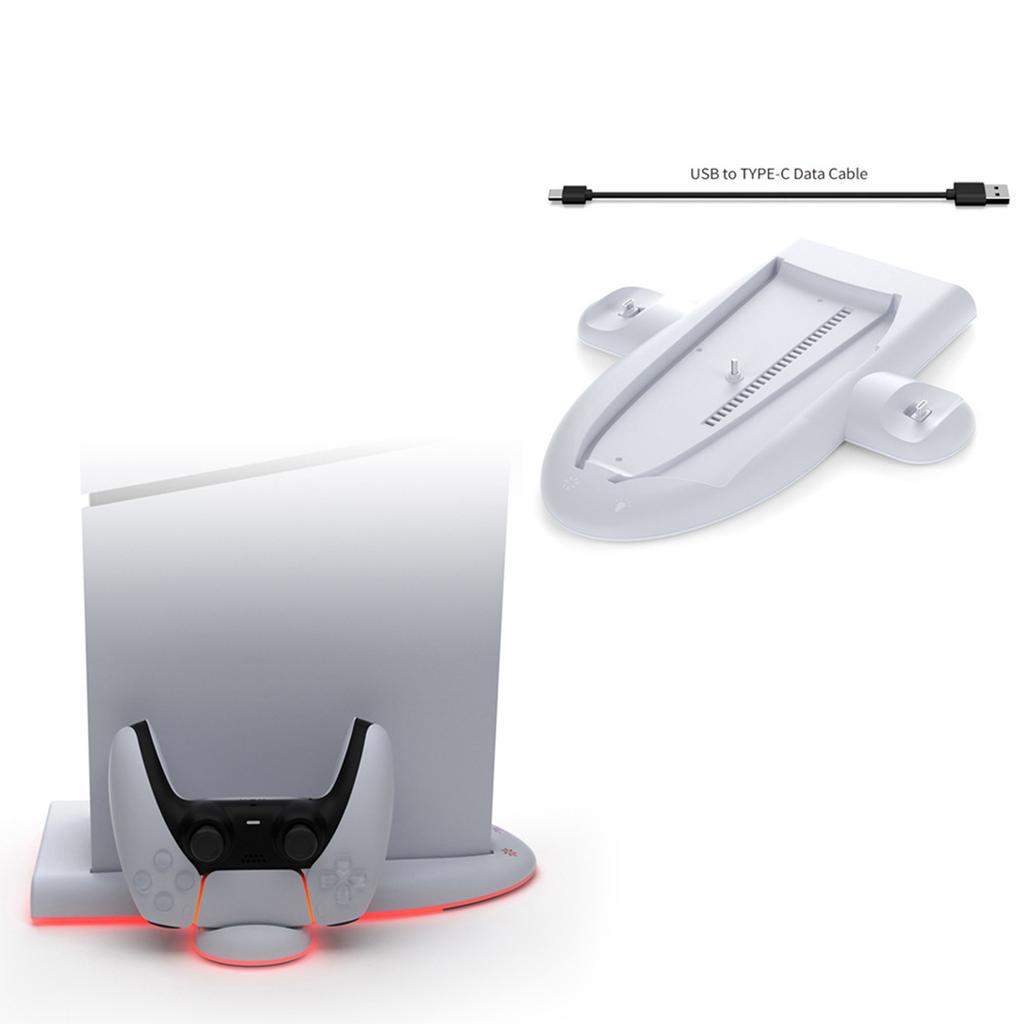 Охлаждающая подставка для консоли для PS5 Slim Вертикальная подставка и держатель для зарядки контроллеров Охлаждающая подставка с вентилятором Встроенная RGB-подсветка