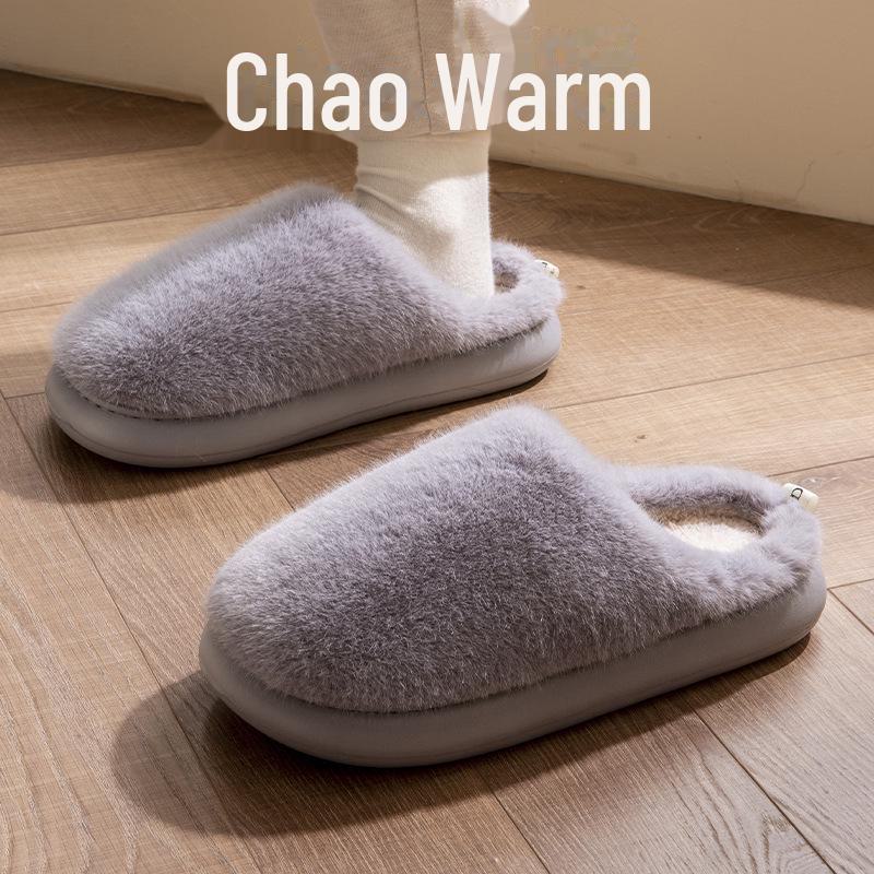 Женские зимние хлопковые тапочки 2024 года: Нескользящая, теплая, бархатистая, толстая подошва, обувь для дома