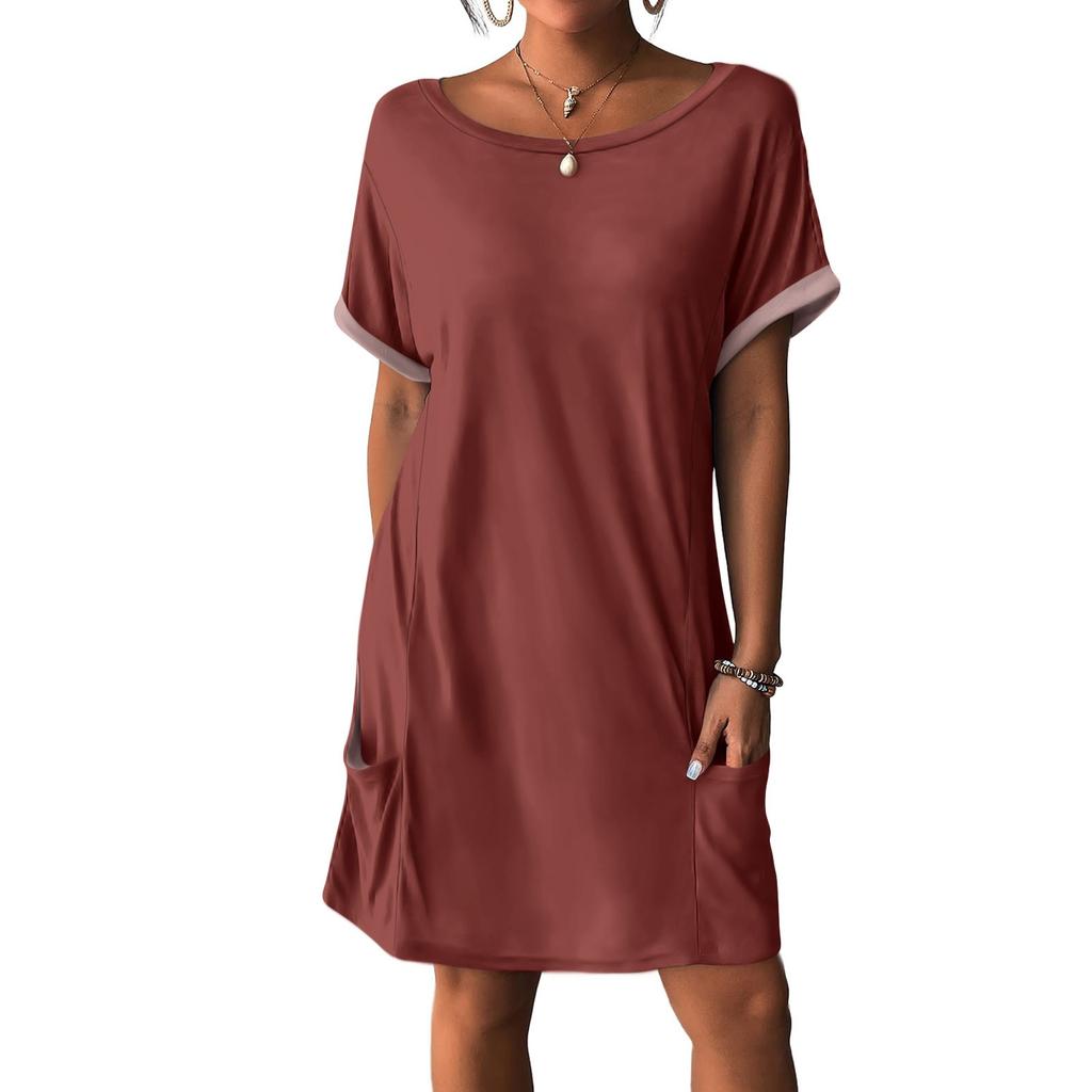 Женские платья Футболки Платья с карманами Однотонные повседневные пляжные платья