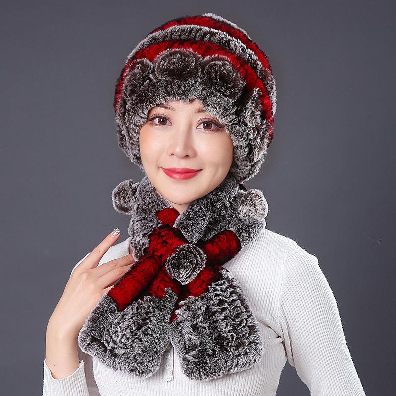 Fur Hat Female Winter Rex Rabbit Hair Middle Old Lady Warm Grandma Hat Mother Hat Old Man Hat Hair Scarf