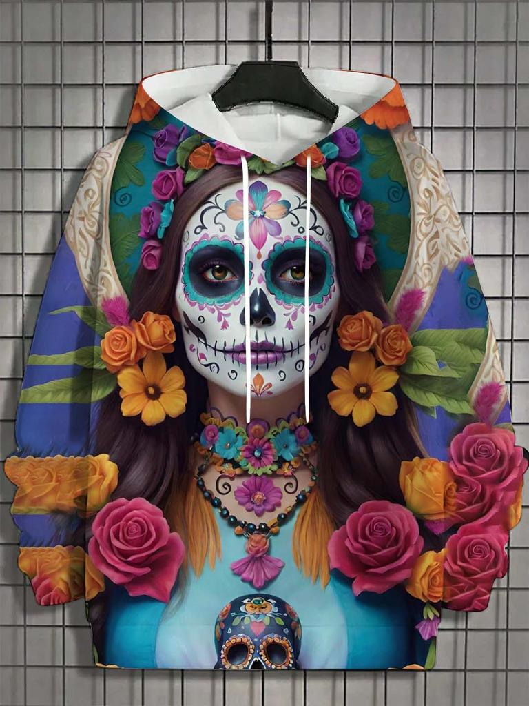 Модное женское худи для девушек Осень Новинка Мужские топы с длинным рукавом Сексуальная одежда для девушек Ужас Паттерн Череп Нежити Унисекс Топы