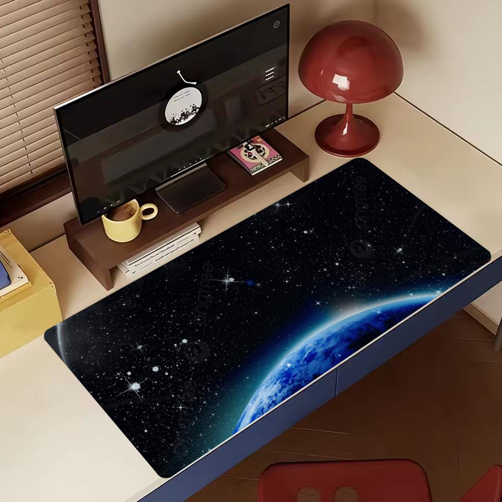 Cosmic Earth Starry Galaxy Print Large Gaming Mousepad NonSlip Rubber Base Stitched Edge Office Keyboard Workstation Accessory