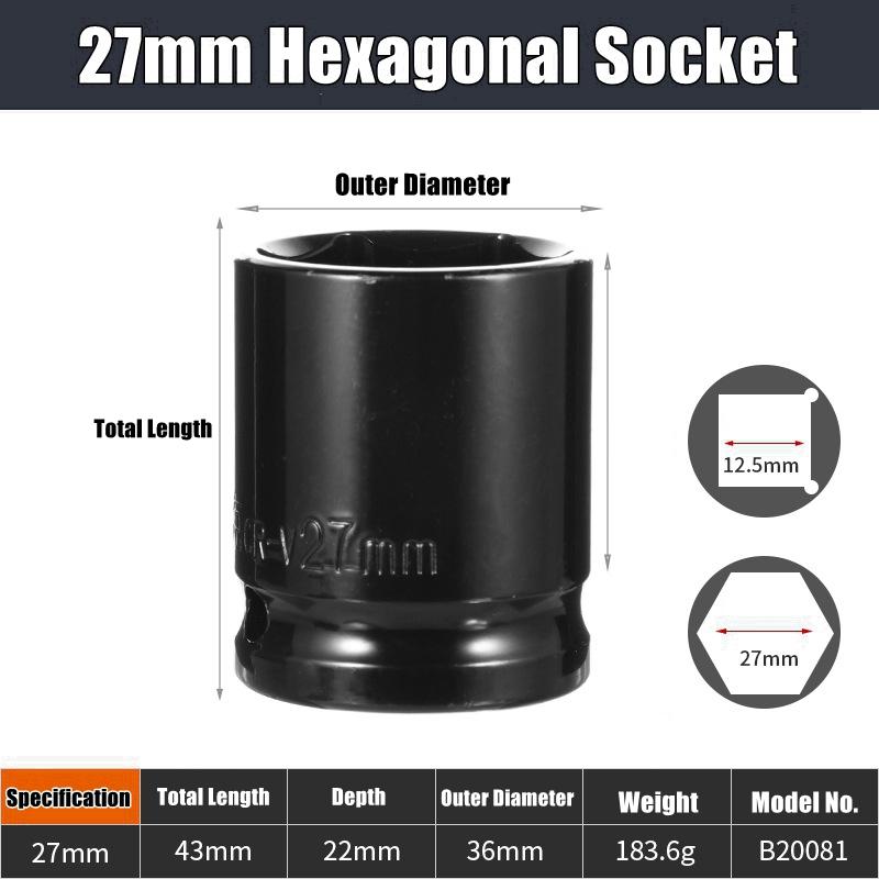 Набор глубоких ударных головок 1/2" Привод Метрический ключ Черная головка Глубокая ударная головка Пневматическая головка Инструменты для снятия шин