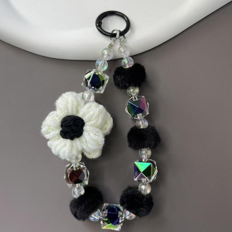 Autumn/Winter Plush Handmade Beaded Phone Lanyard & Keychain with Flower Pendant