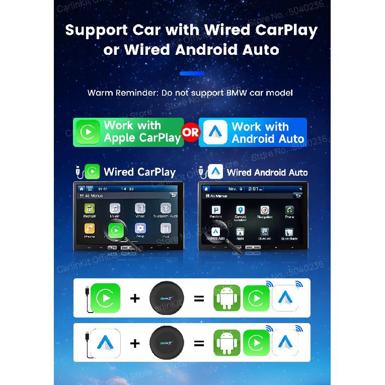 CarlinKit 8 ГБ + 128 ГБ Android 15 Ultra2 CarPlay AI Box Беспроводной Android Auto CarPlay Онлайн-видео SM6350 8-ядерный GPS 4G LTE Для автомобилей