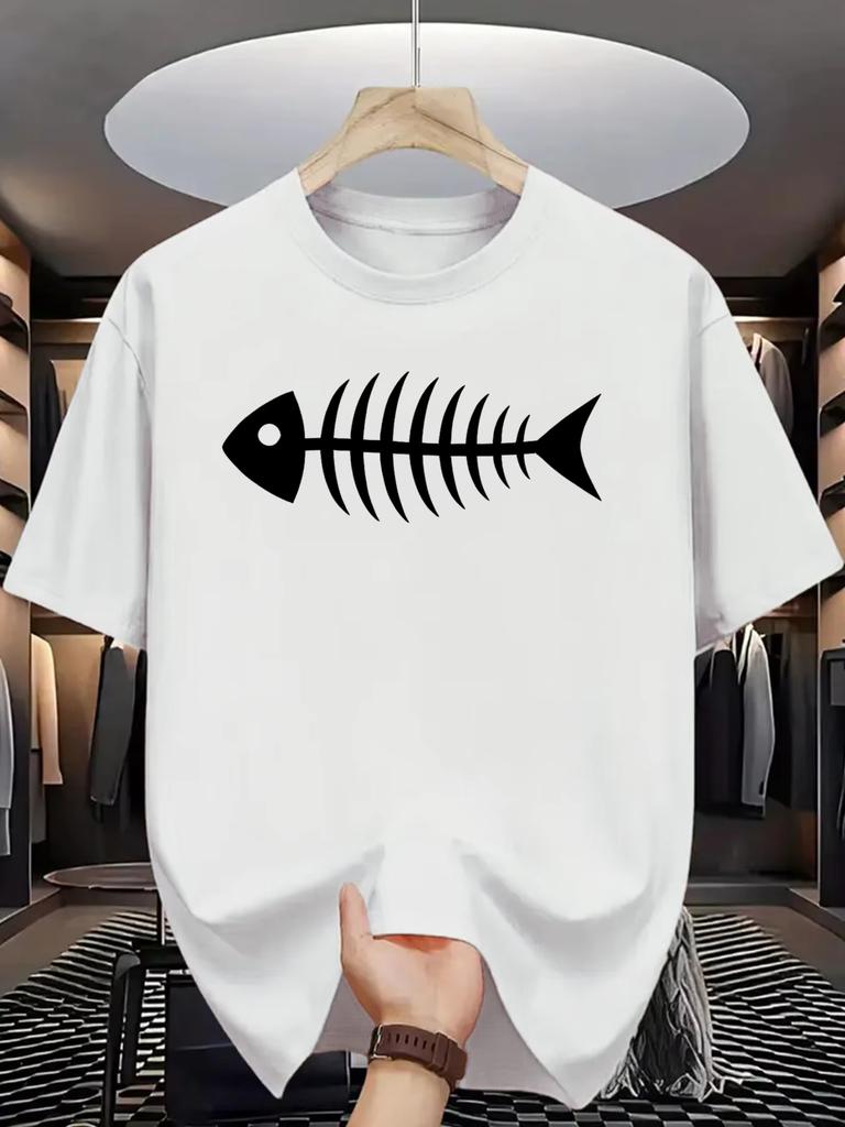 Minimalist Fishbone Graphic T Shirt Unisex Unisex Simple Skeleton Fish Outline Print Short Sleeve Soft Cotton Daily Casual Tops