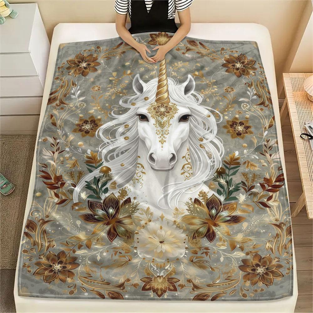 1Pc Mandala Animal Print Flannel Blanket, High quality Comfortable for All Seasons, Home Decor, Warmth and Comfort, Perfect for Christmas Gifts