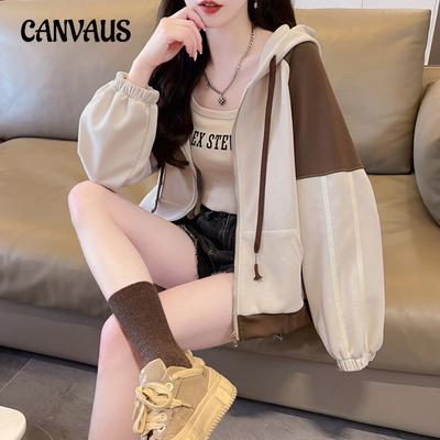 Осенняя женская куртка свободного покроя с капюшоном и молнией в стиле «слияние цветов»