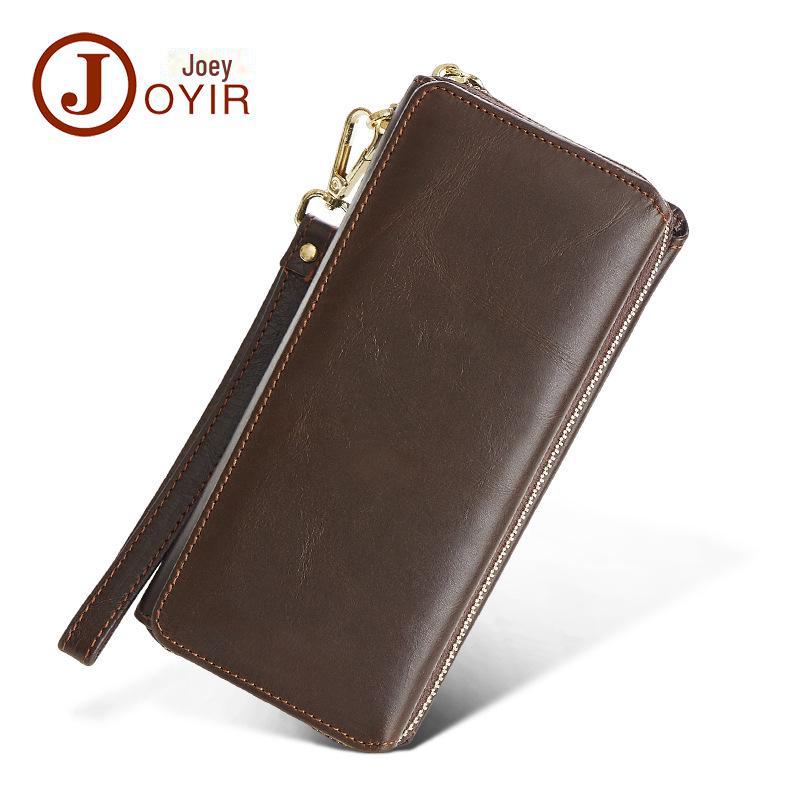 Genuine Leather Men's Long Wallet - Retro Crazy Horse Leather, Multi-Card Slots, Casual Clutch Bag