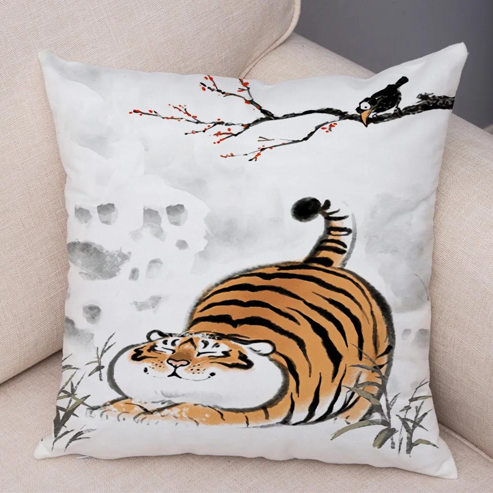 Забавная наволочка на подушку с толстым тигром, декор, милый мультяшный животный принт, мягкая плюшевая наволочка для дивана, дома, автомобиля, накидная наволочка