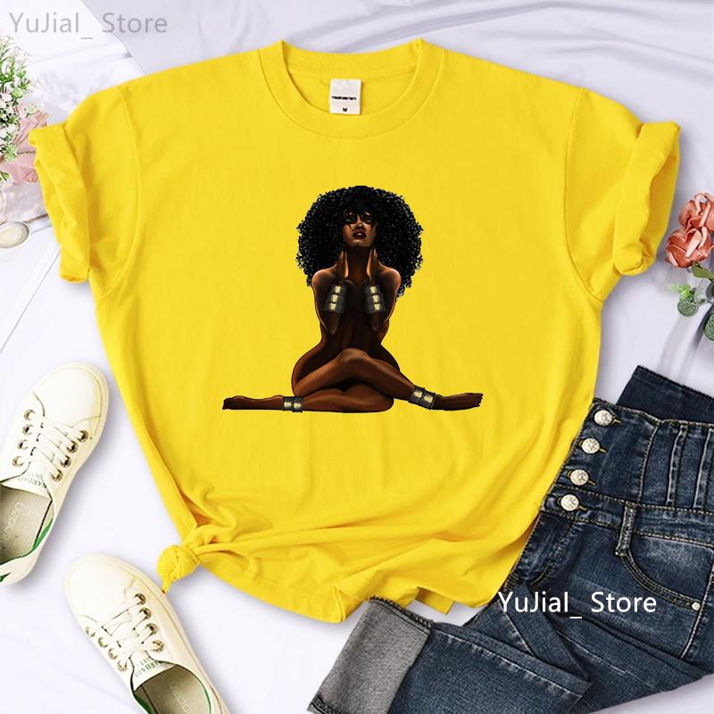 Винтажная черная женская футболка Pure African T Shirt Women Melanin Shirt Aesthetic Clothes Haut Femme Summer Tops White Female T-Shirt