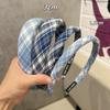 Blue Striped Plaid High Crown Headband - Versatile Preppy Style Accessory