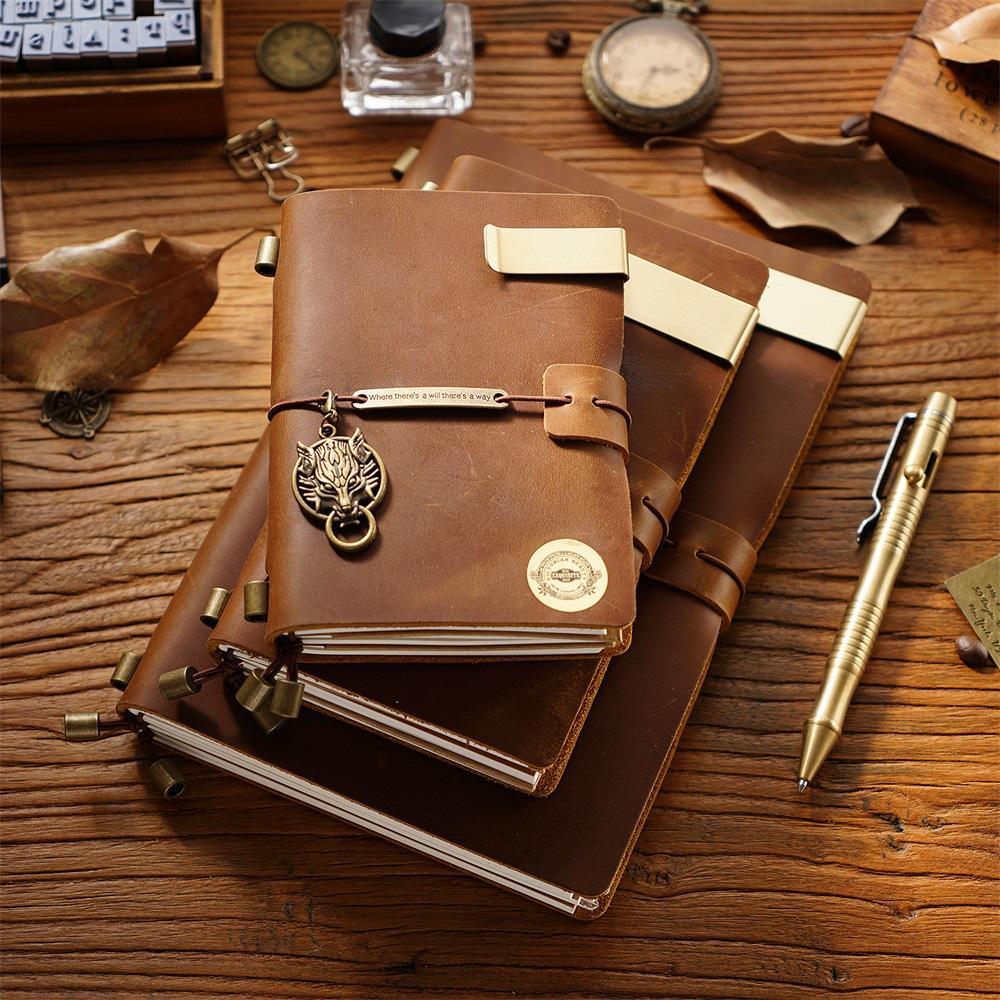 7 Colors 4 Sizes Travel Journal Genuine Leather Cover Handmade Notebook DIY A5 Diary Office School Note Book Free Embossing Name